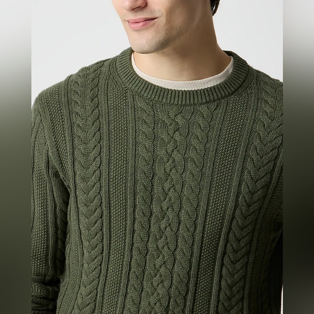 J. Crew Factory Green Cable Knit Crewneck Sweater - Picture 2 of 6